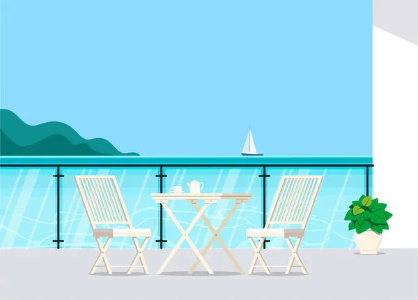 海滩上有椅子的餐厅内部 — 图库矢量图片