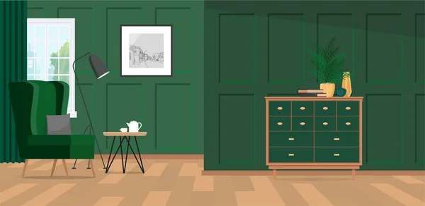 Salón Interior Con Sillón Ilustración Vectorial — Vector de stock