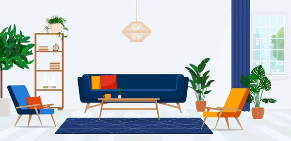 Wohnzimmereinrichtung Mit Sofa Vektorillustration — Stockvektor