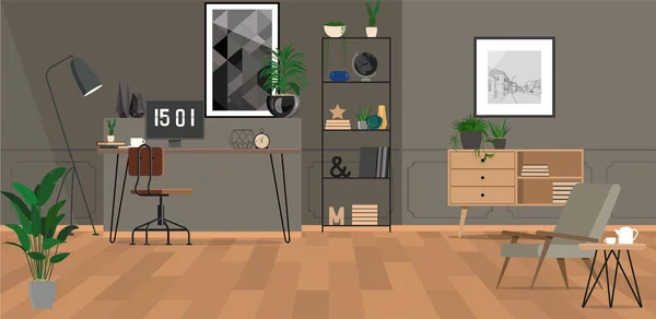 Diseño Interior Moderno Sala Estar Con Muebles Plantas — Vector de stock