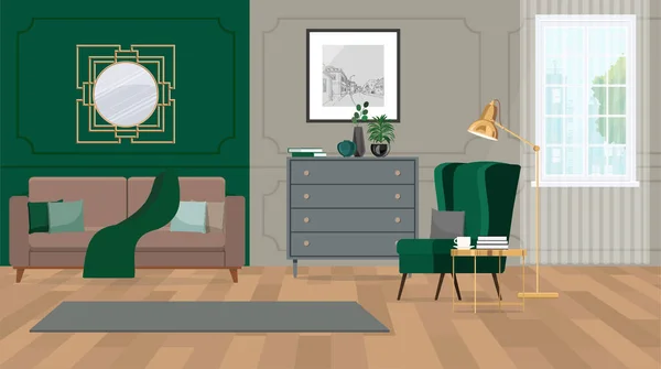 Woonkamer Interieur Met Sofa Vector Illustratie — Stockvector