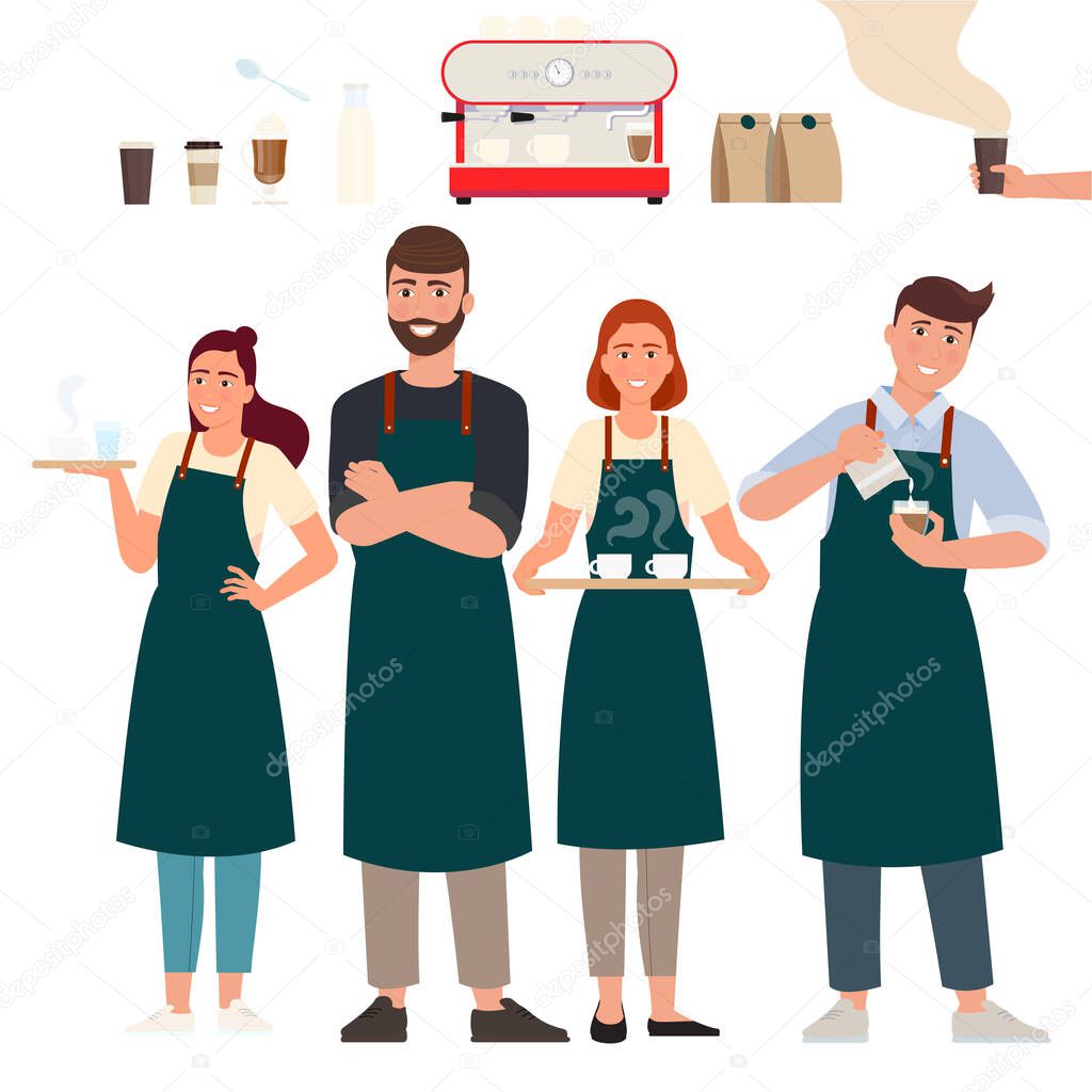 Barista team, isolated vector characters.