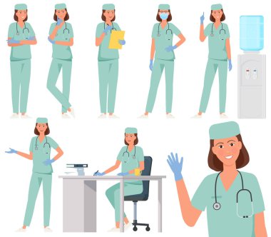 üniformalı doktor karakteri, vektör illüstrasyonunu ayarla