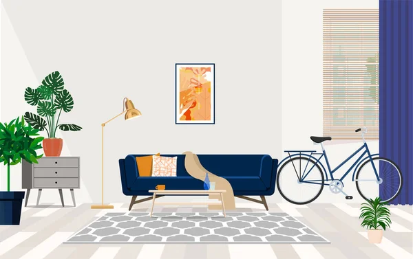 Woonkamer Interieur Vector Illustratie — Stockvector