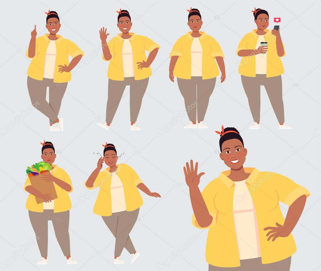 Young beautiful plus size woman. Body positive vector illustration.