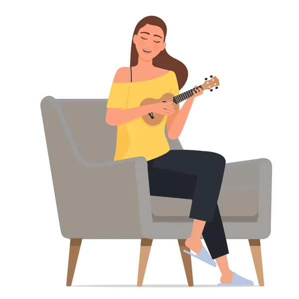 Une Jeune Femme Jouant Guitare — Image vectorielle