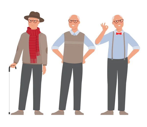 Vector Character Grandfather Different Clothes — Stock Vector