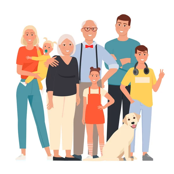 Ilustración Vectorial Familia Con Personas Mayores — Archivo Imágenes Vectoriales