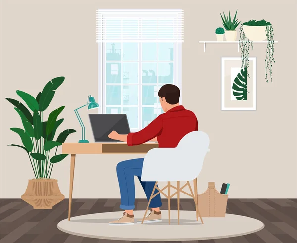 Freelance Lavora Con Portatile Home Office Sul Posto Lavoro — Vettoriale Stock