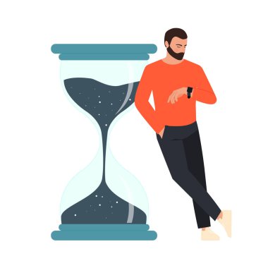 The man looks at his watch in anticipation. clipart