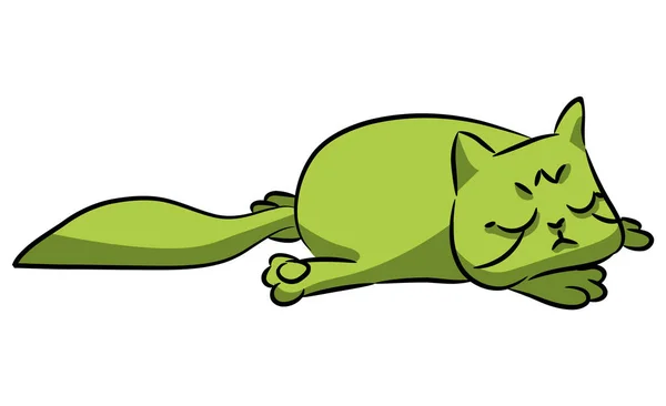 Gato Verde Engraçado Esticado Chão Objeto Isolado Sobre Fundo Branco — Vetor de Stock