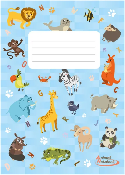 Cuaderno Con Diferentes Animales Cuaderno Serie Animales Fondo Vertical Vector — Vector de stock