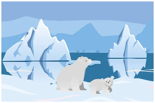 Orso Polare Orso Paesaggio Artico Con Iceberg Illustrazione Vettoriale — Vettoriale Stock