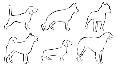 Köpeklerin satırları ayarlayın. 2D çizim vektör. Beyaz arka plan üzerinde yalıtım