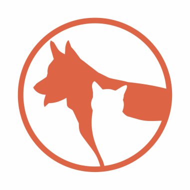 Silhouette bir kedi ve bir köpek. kırmızı daire. vektör çizim