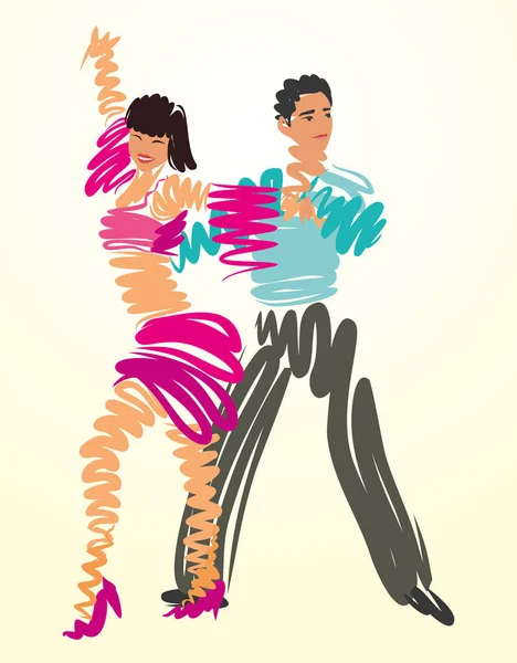 Coppia Ballerini Uomo Donna Illustrazione Vettoriale Stilizzata Come Acquerello — Vettoriale Stock
