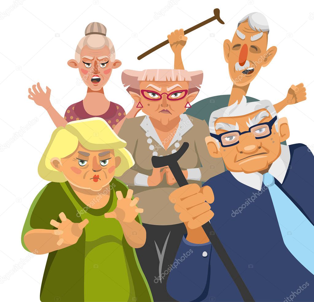 Grumpy old men on a white background. Vector 2D illustration