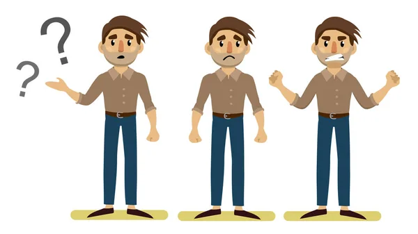 Een Man Verschillende Poses Met Verschillende Emoties Geïsoleerde Platte Vectorillustratie — Stockvector