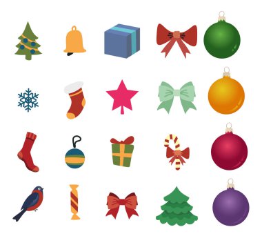 Tatil nesneleri izole. Mutlu Noeller. Vektör düz çizim