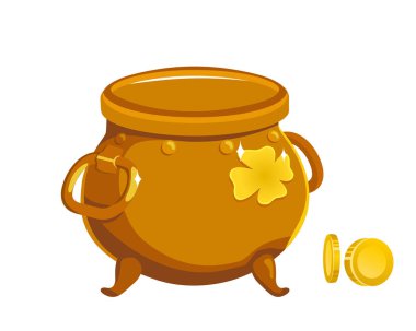 Cin beyaz zemin üzerine altın pot. Vektör düz çizim