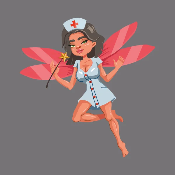 Belle Infirmière Fée Tenant Une Baguette Magique Personnage Magique Médecine — Image vectorielle