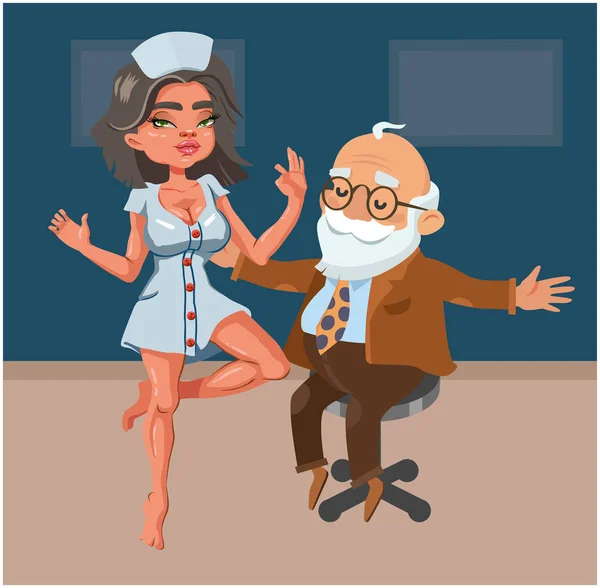 可爱的老人和年轻性感的护士 向量平例证 — 图库矢量图片#