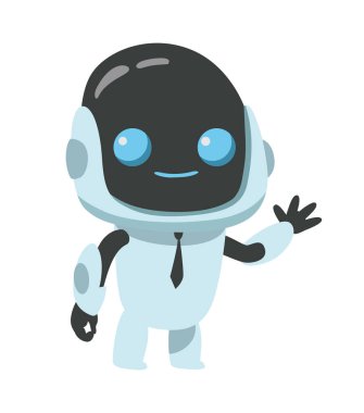 Küçük robot gülümsüyor. Beyaz arka plan üzerinde izole nesne