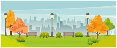 Uzun evlerin arka planına karşı sonbahar manzarası