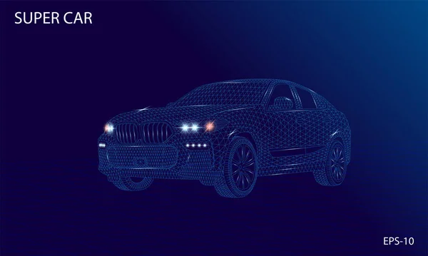 Super Car Wireframe Vykreslování Futuristický Design Koncept Vektorové Ilustrace — Stockový vektor