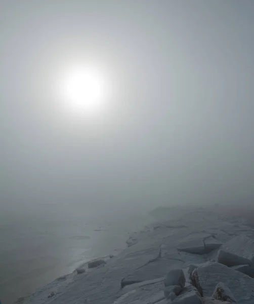 Icy Sea Lake Early Morning Fog — Stock Photo, Image