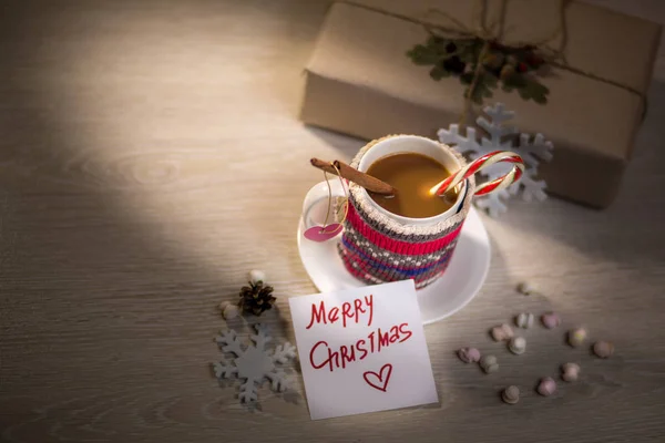 Рождественский Фон Чашкой Кофе Подарком — стоковое фото