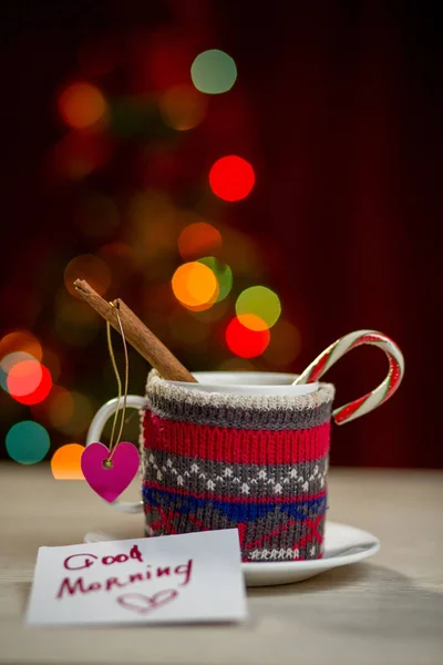 Karácsonyi Dekoráció Csésze Tea Vagy Kávé — Stock Fotó