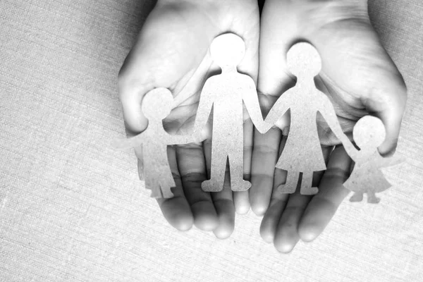 Paper Family Woman Hands Black White — Stock Photo, Image