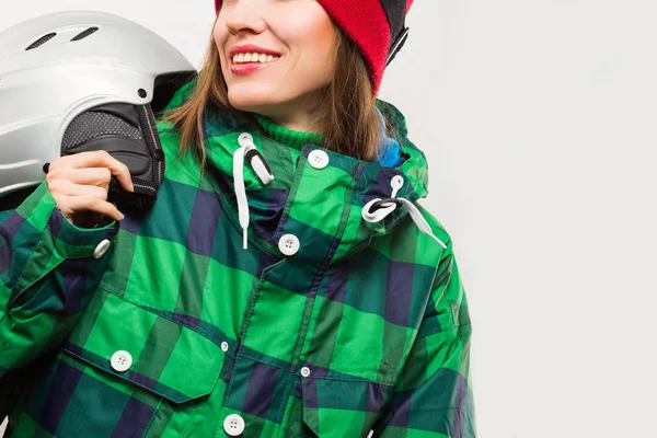 Actieve Jonge Ski Vrouw Portret Dragen Kleding Van Winter Geïsoleerd — Stockfoto