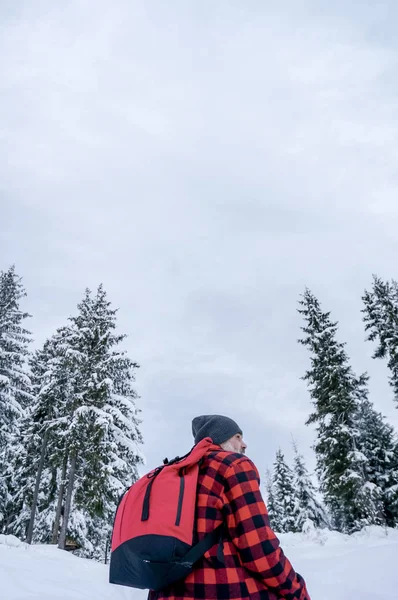 Traveler Backpack Warm Jacket Looks Winter — Stock Photo, Image