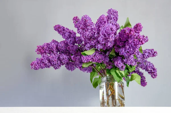 Gran Ramo Lilas Del Jardín Sobre Mesa Frasco Vidrio —  Fotos de Stock