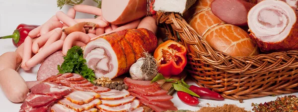 Diverse Soorten Vlees Gerookt Vlees Worst Ham Andere — Stockfoto