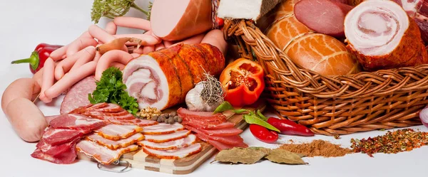 Diverse Soorten Vlees Gerookt Vlees Worst Ham Andere — Stockfoto