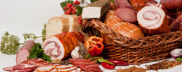 Diverse Soorten Vlees Gerookt Vlees Worst Ham Andere — Stockfoto
