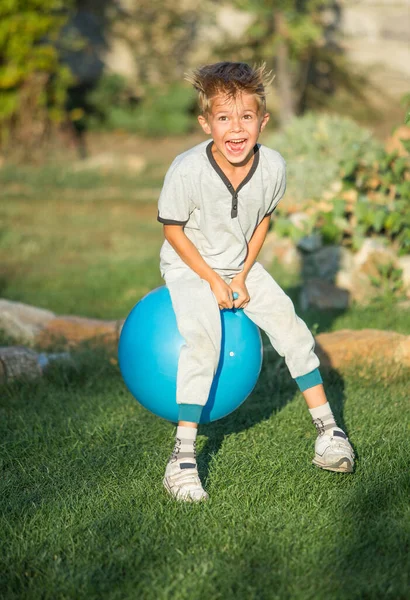 Small Boy Exercising Outdoors Sunny Day — Stock Photo, Image