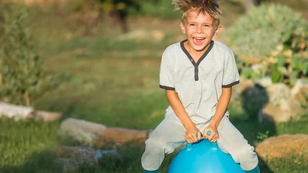 Small Boy Exercising Outdoors Sunny Day — Stock Photo, Image