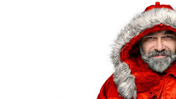 Netter Moderner Ungewöhnlicher Mann Mit Rotem Mantel Als Weihnachtsmann Konzept — Stockfoto