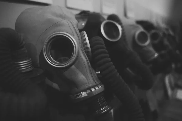 gas masks for a man with a corrugated hose, a museum piece