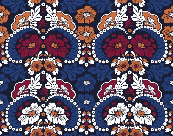 Patrón Floral Vintage Sin Costuras Con Hojas Sobre Fondo Azul — Foto de Stock