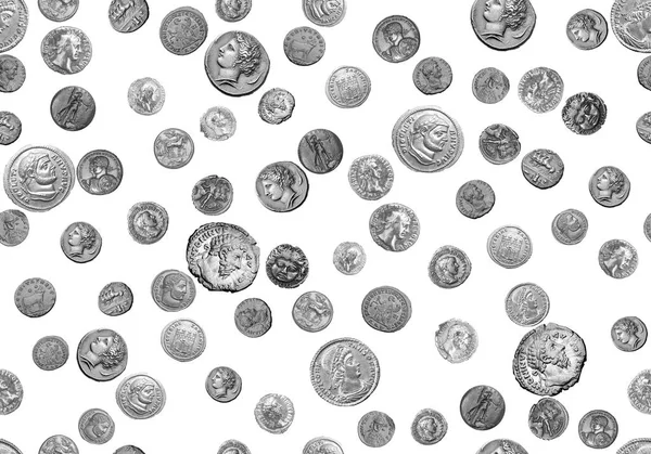 Patrón Monedas Antiguas Sin Costuras Con Fondo Negro Para Impresión — Foto de Stock