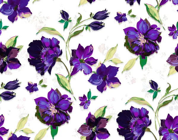 Nahtloses Aquarell Blumenmuster Mit Weißem Hintergrund Für Textildrucke — Stockfoto
