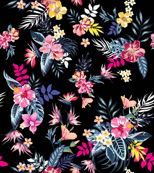 Naadloze Gekleurde Tropische Bloemen Voor Textiel Retro Hawaiiaanse Stijl Floral — Stockfoto