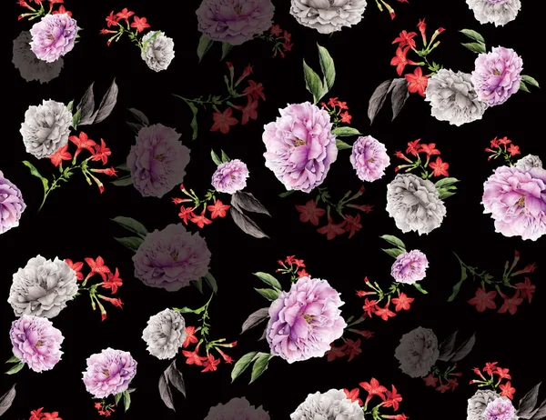 Plynulé Barevné Květiny Pro Textilní Retro Styl Aranžmá Vintage Styl — Stock fotografie