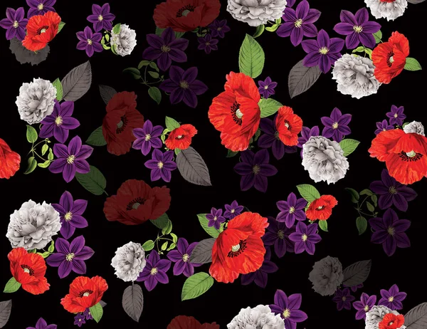 Seamless Gekleurde Bloemen Voor Textiel Retro Stijl Floral Regeling Vintage — Stockfoto