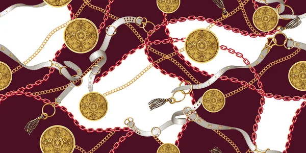 Trendy Nahtloses Muster Mit Goldketten Und Gürteln Patch Für Druck — Stockfoto